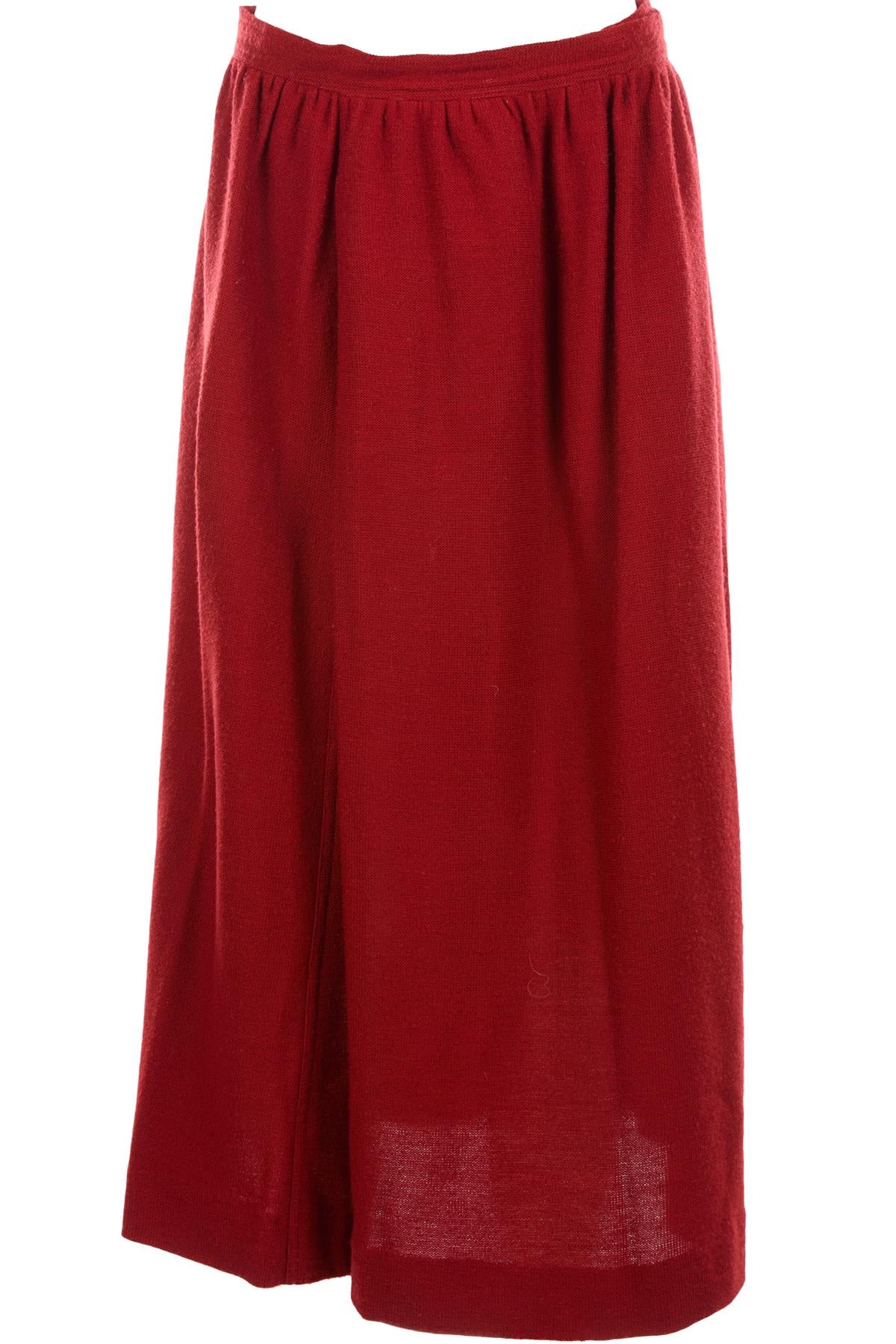 CHRISTIAN DIOR RED WOOL MIDI SKIRT UK 14