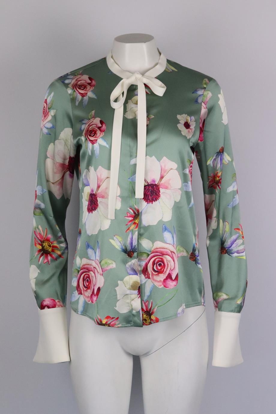 DONATA DAVIDOFF FLORAL PRINT SILK SATIN BLOUSE FR 40 UK 12