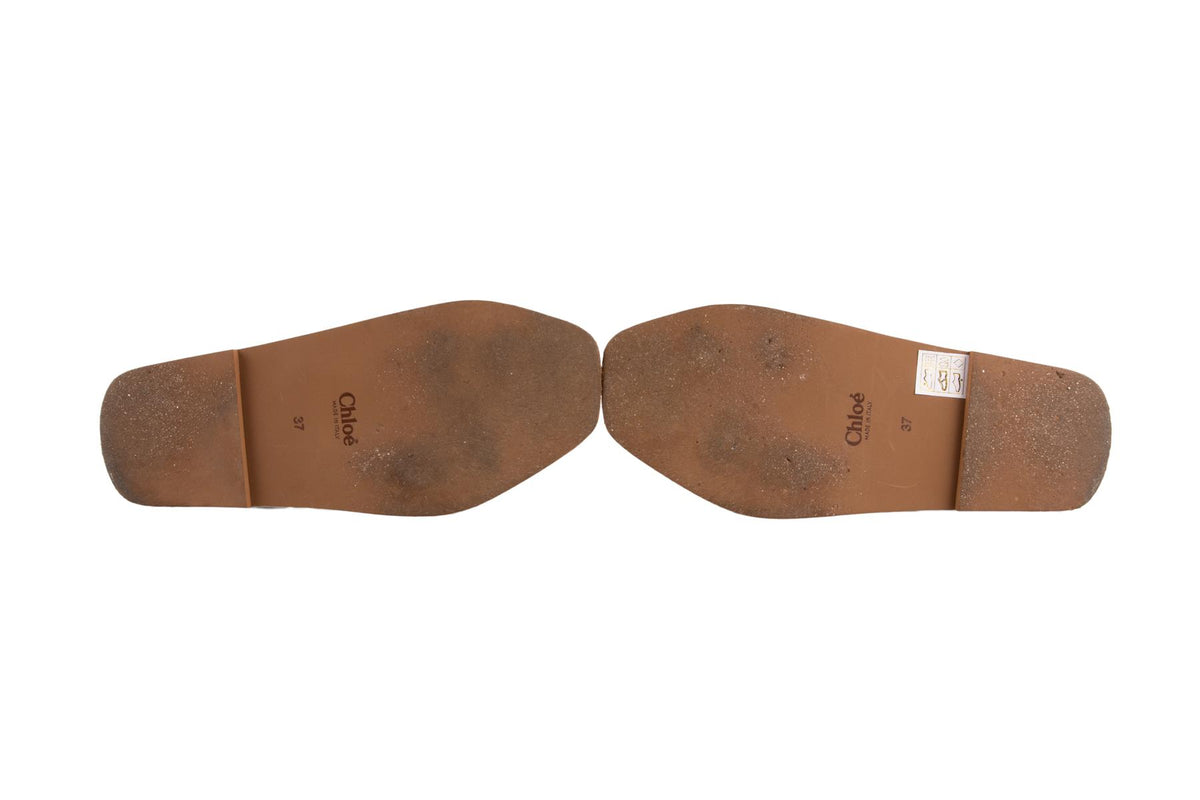 CHLOÉ GREEN WOODY CANVAS SANDALS EU 37