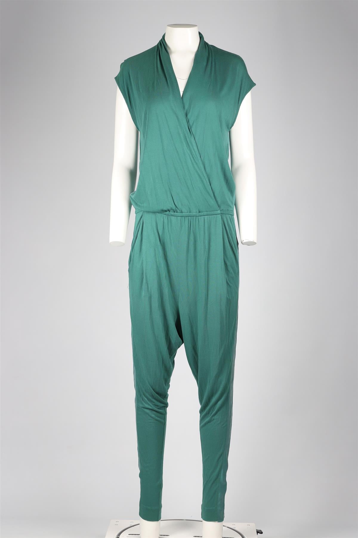 BY MALENE BIRGER GREEN JERSEY AND SILK BLEND JUMPSUIT SMALL