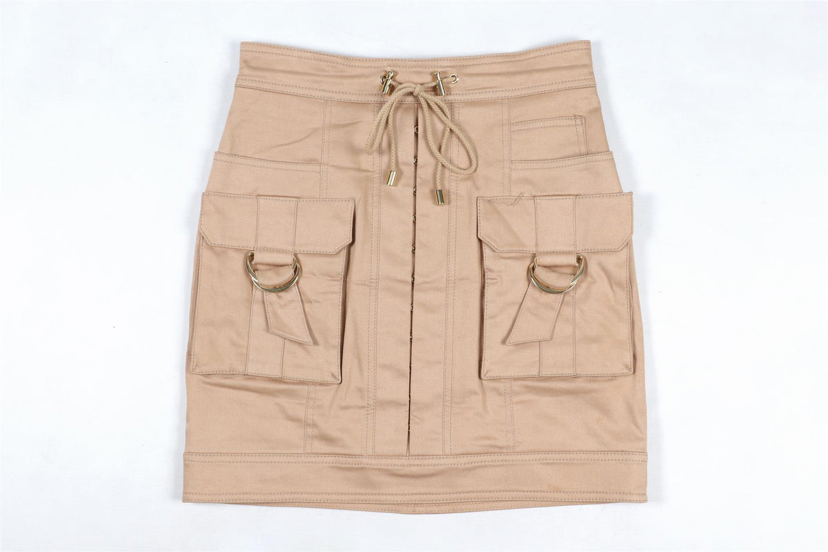 BALMAIN TAN COTTON MINI SKIRT FR 36 UK 8