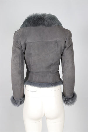 ALAÏA BLUE SHEARLING AND SUEDE JACKET FR 40 UK 12