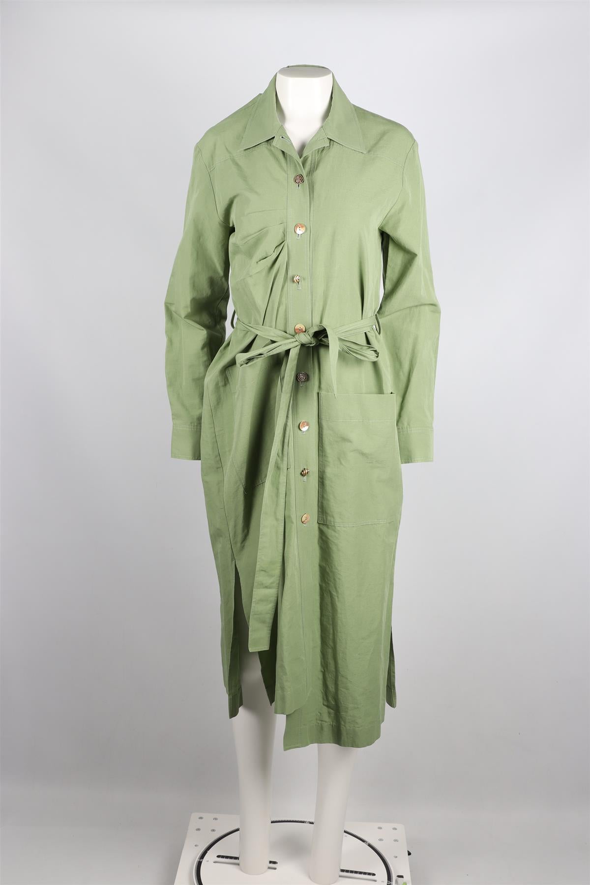 REJINA PYO GREEN LINEN AND COTTON BLEND MIDI DRESS SMALL