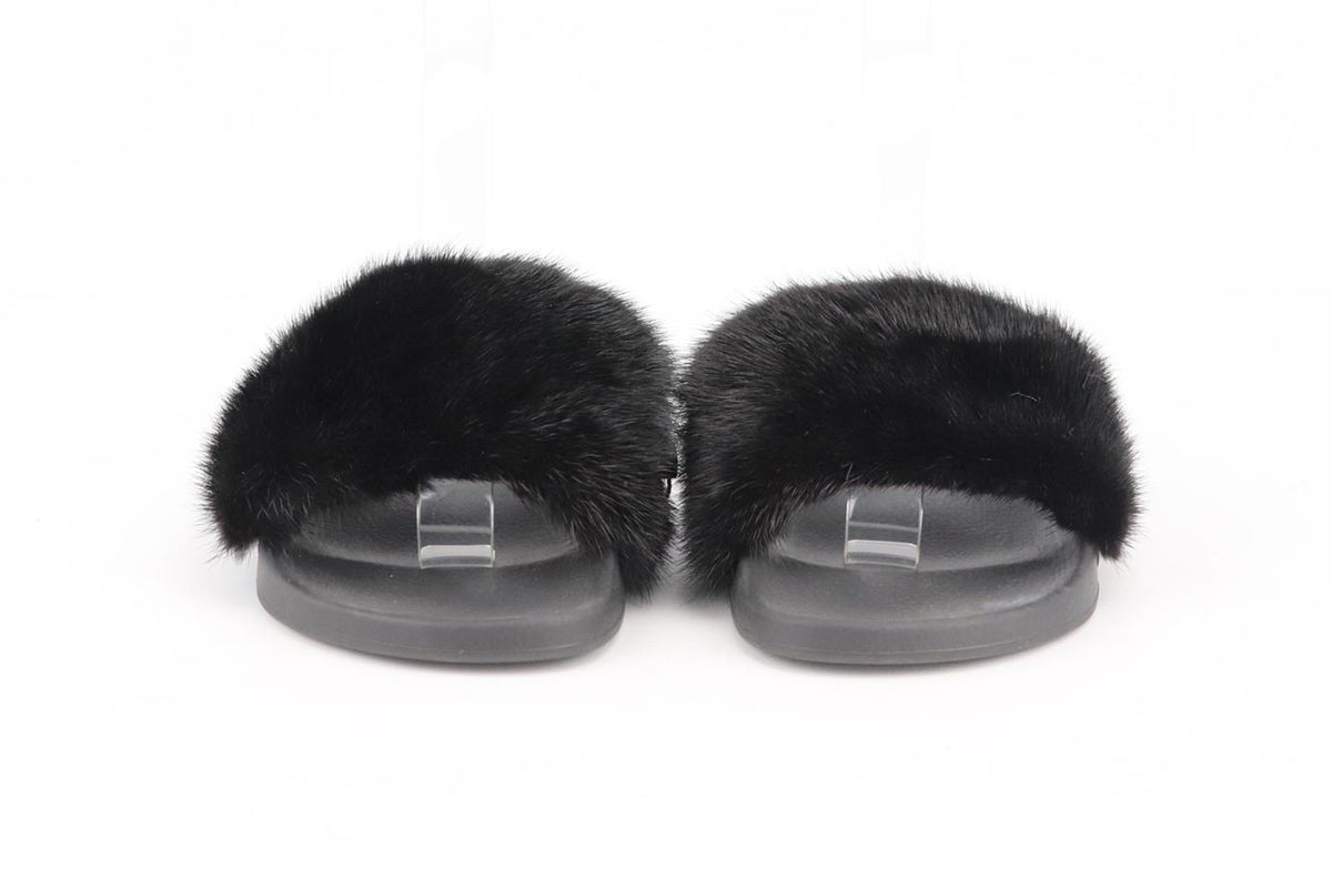 GIVENCHY FUR AND RUBBER SLIDES EU 38 UK 5 US 8