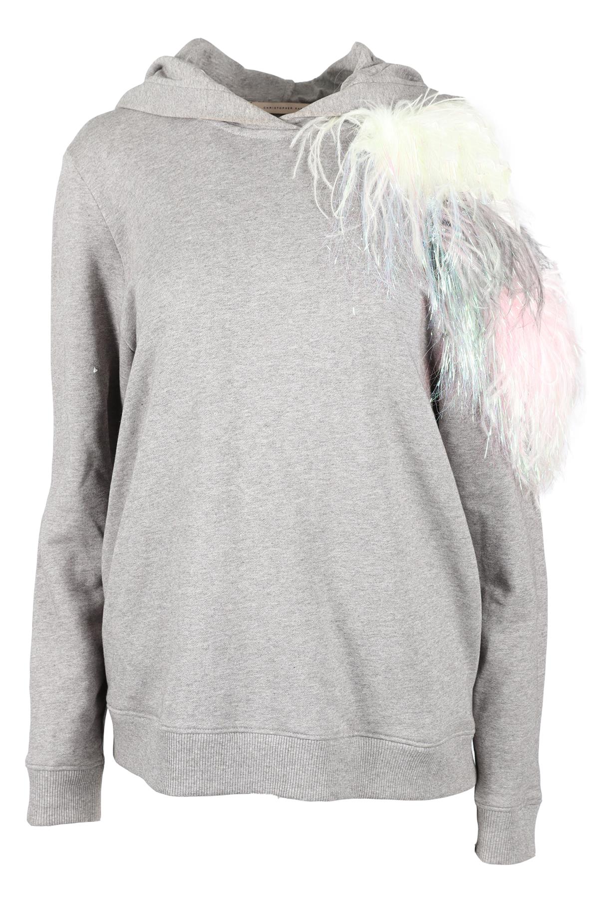 CHRISTOPHER KANE GREY FEATHER AND COTTON HOODIE SMALL