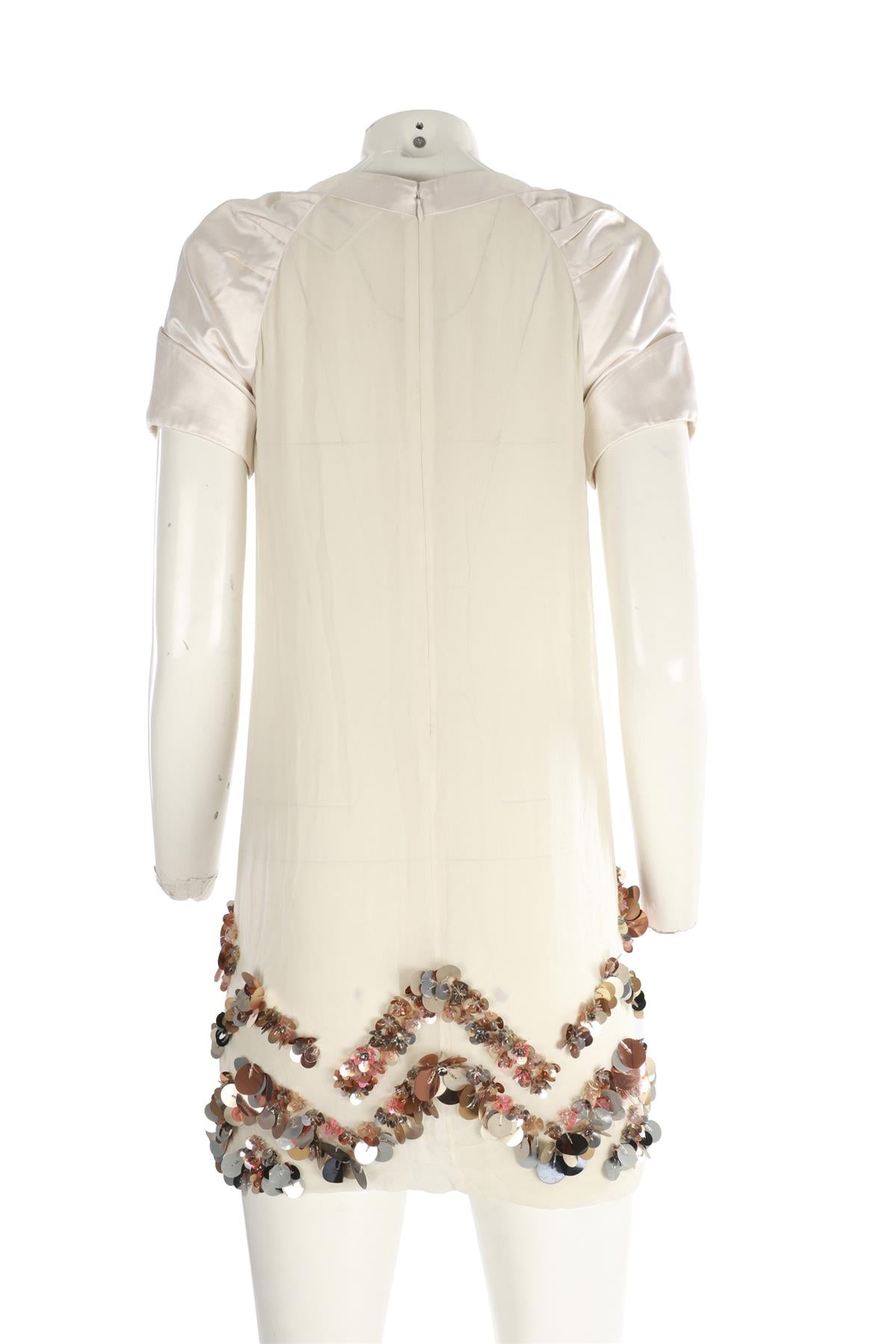 MATTHEW WILLIAMSON CREAM SEQUIN MIDI DRESS UK 8