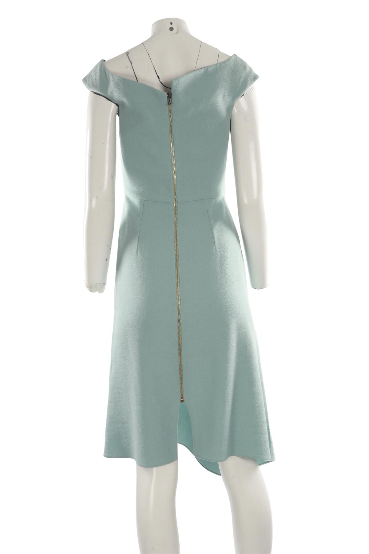ROLAND MOURET BLUE WOOL MIDI DRESS UK 10