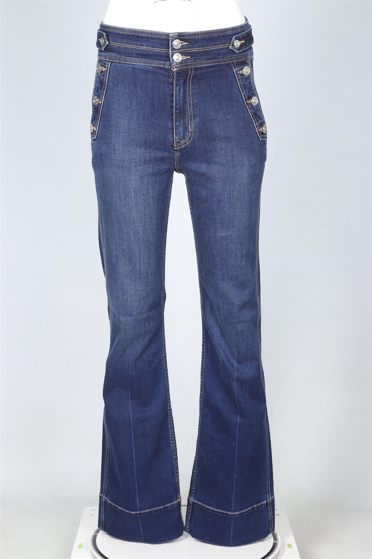CURRENT/ELLIOTT BLUE HIGH RISE FLARED JEANS W27 UK 8-10