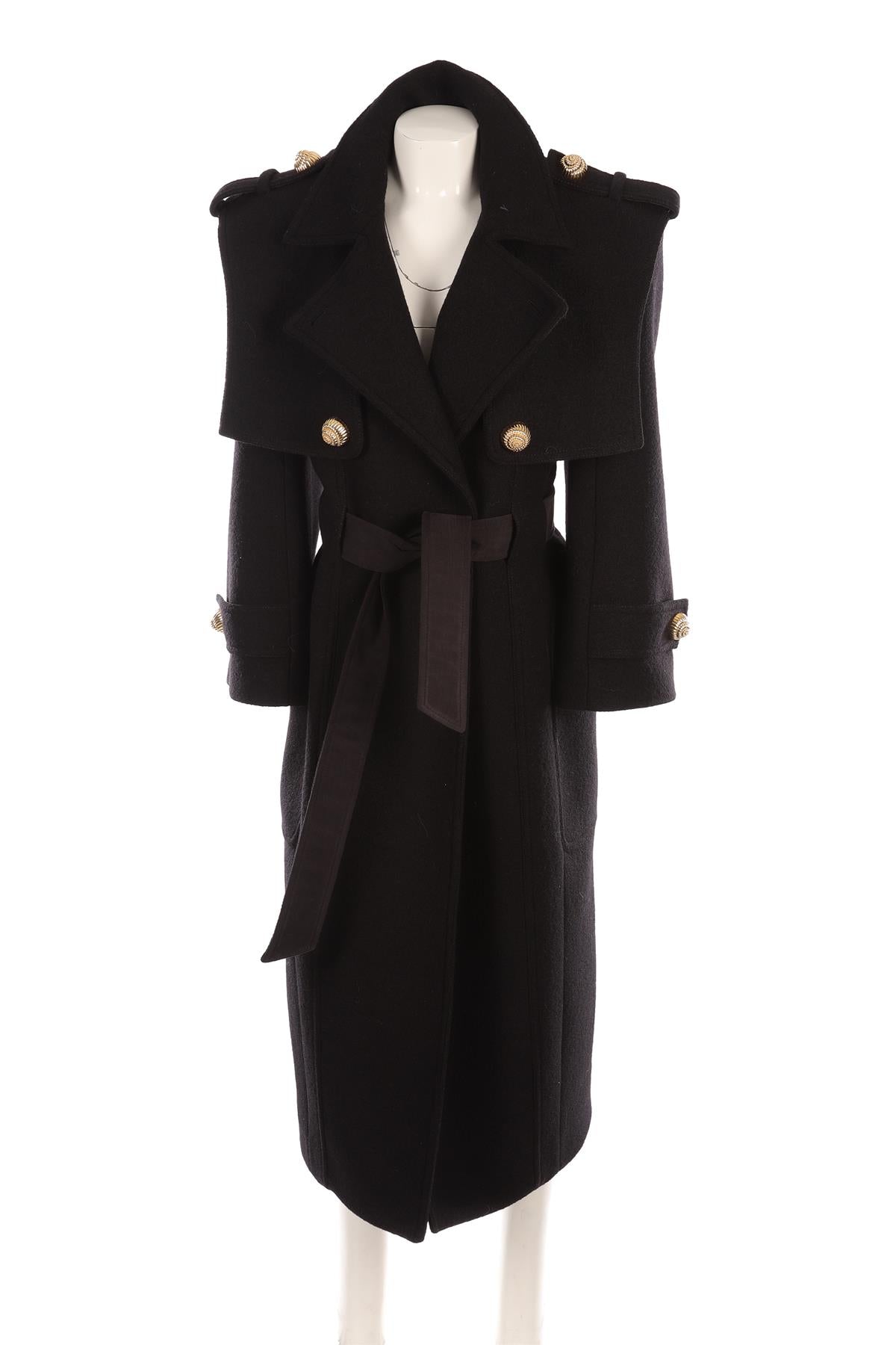 BALMAIN BLACK WOOL COAT FR 36 UK 8