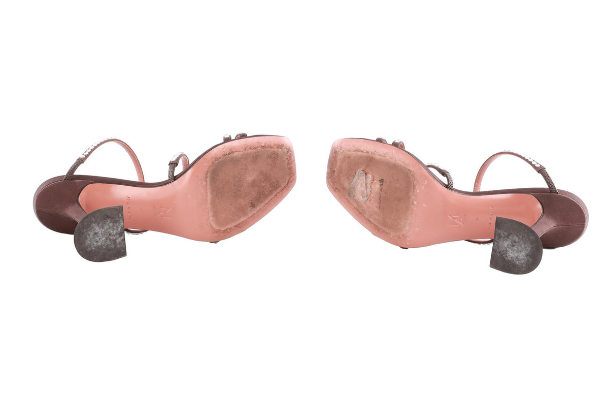 AMINA MUADDI BROWN CRYSTAL AND SATIN SANDALS EU 36 UK 3 US 9