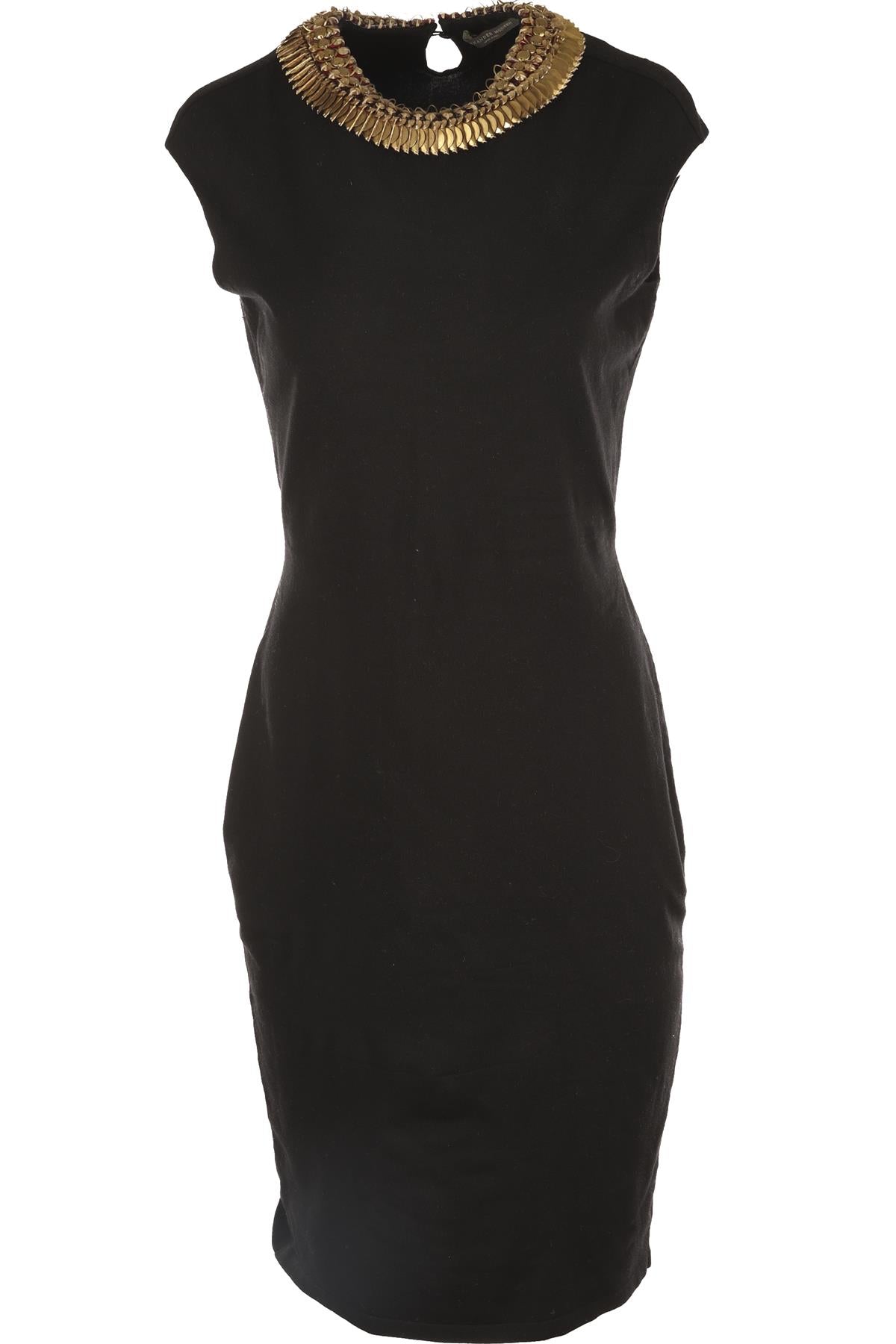 ALEXANDER MCQUEEN BLACK WOOL MIDI DRESS MEDIUM
