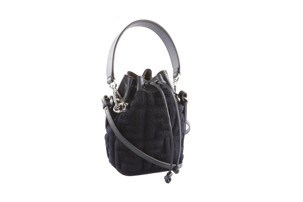 FENDI NAVY MON TRESOR MINI FABRIC BUCKET BAG
