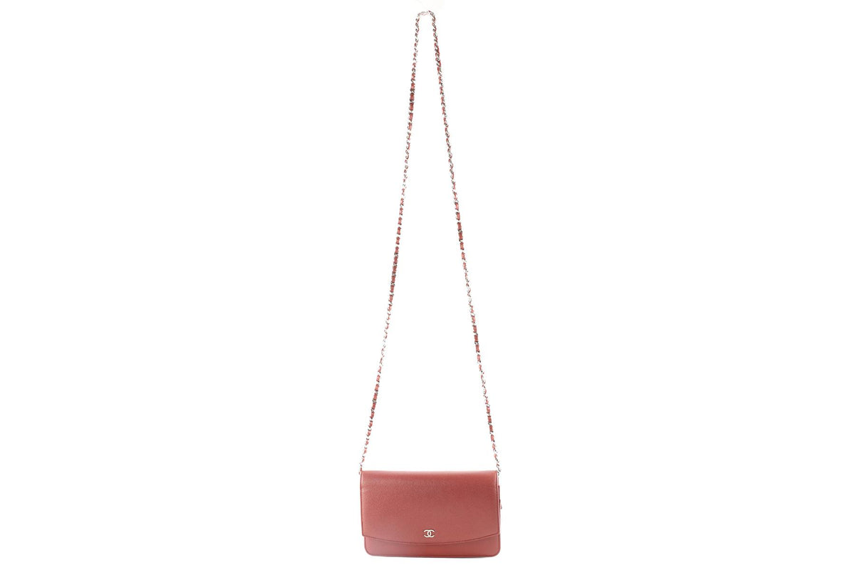 CHANEL RED 2012 SEVRUGA WALLET ON CHAIN CAVIAR LEATHER CROSSBODY BAG