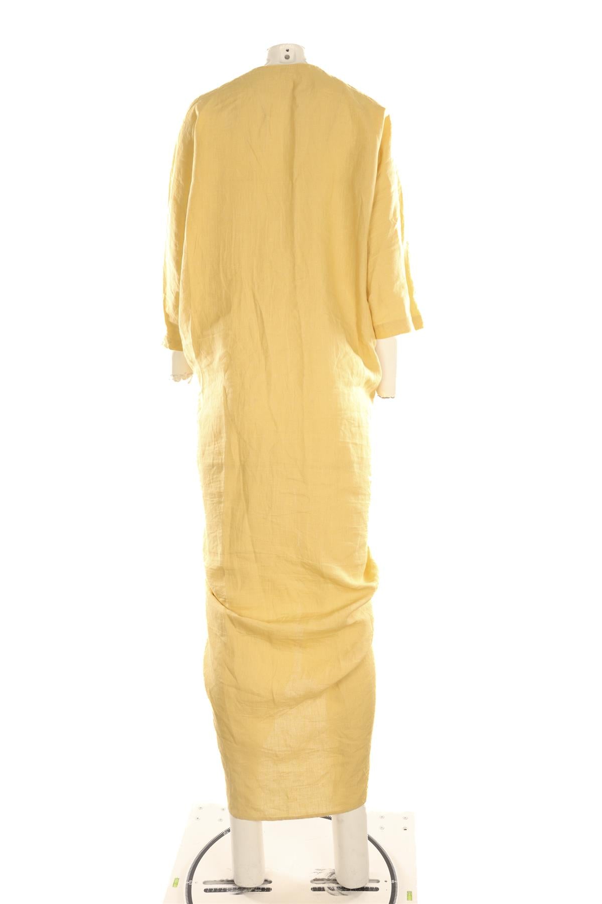 PIECE OF WHITE YELLOW LINEN MAXI DRESS MEDIUM