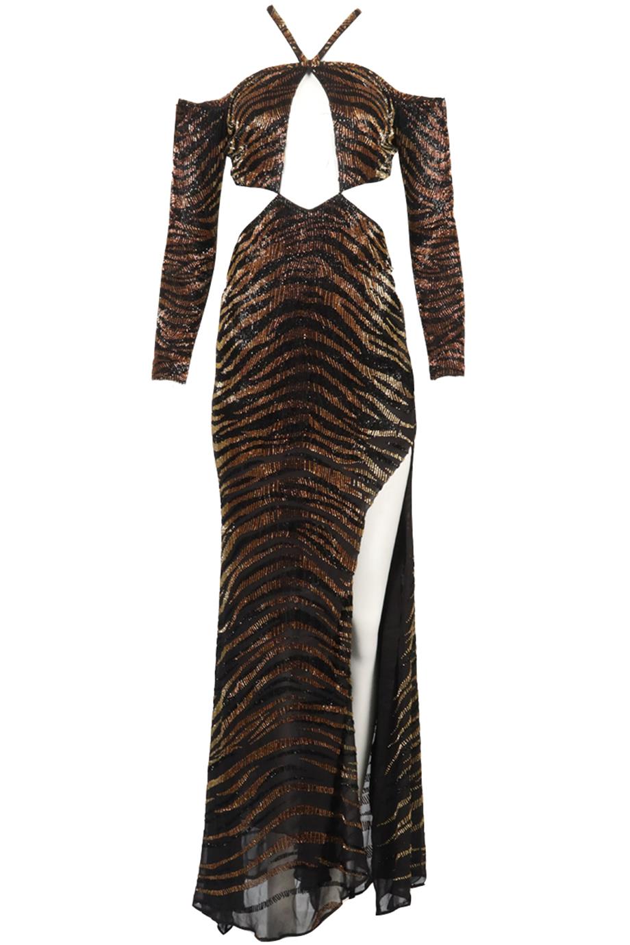 ROBERTO CAVALLI EMBELLISHED SILK MAXI DRESS IT 38 UK 6