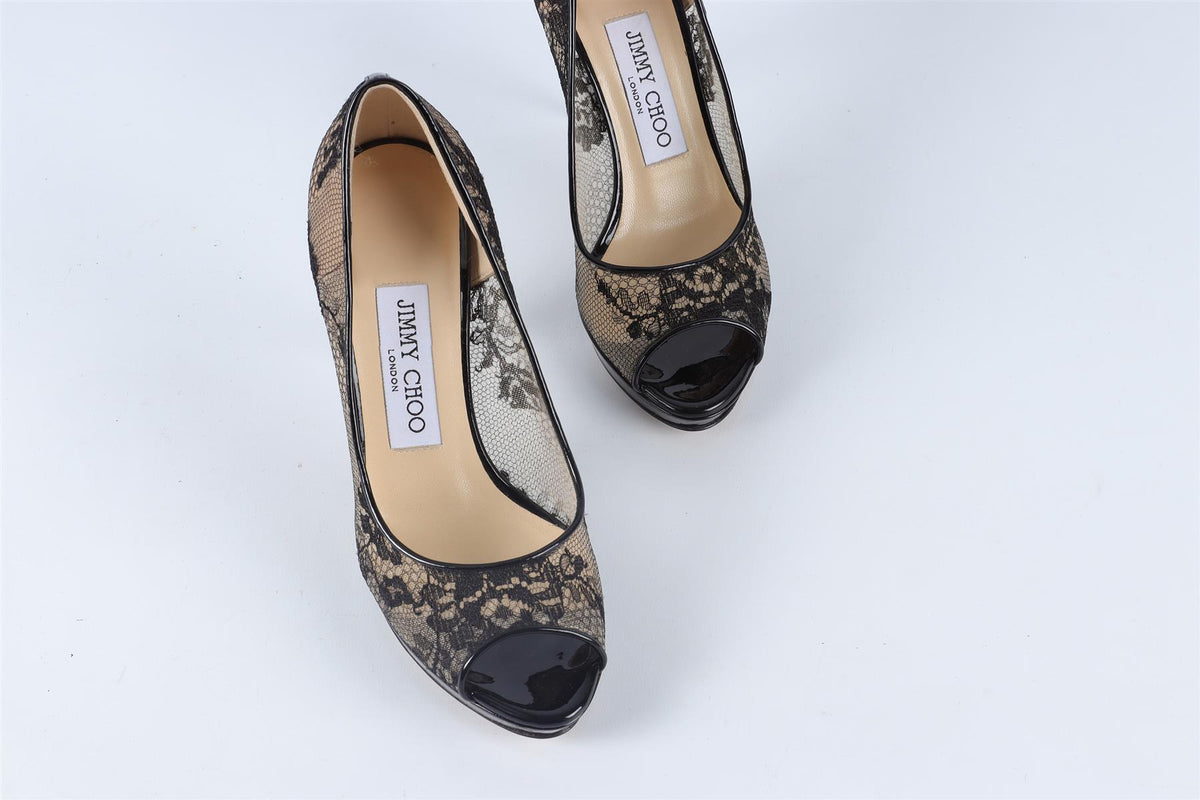 JIMMY CHOO BLACK LACE PLATFORM PUMPS EU 34.5 UK 1.5 US 4.5