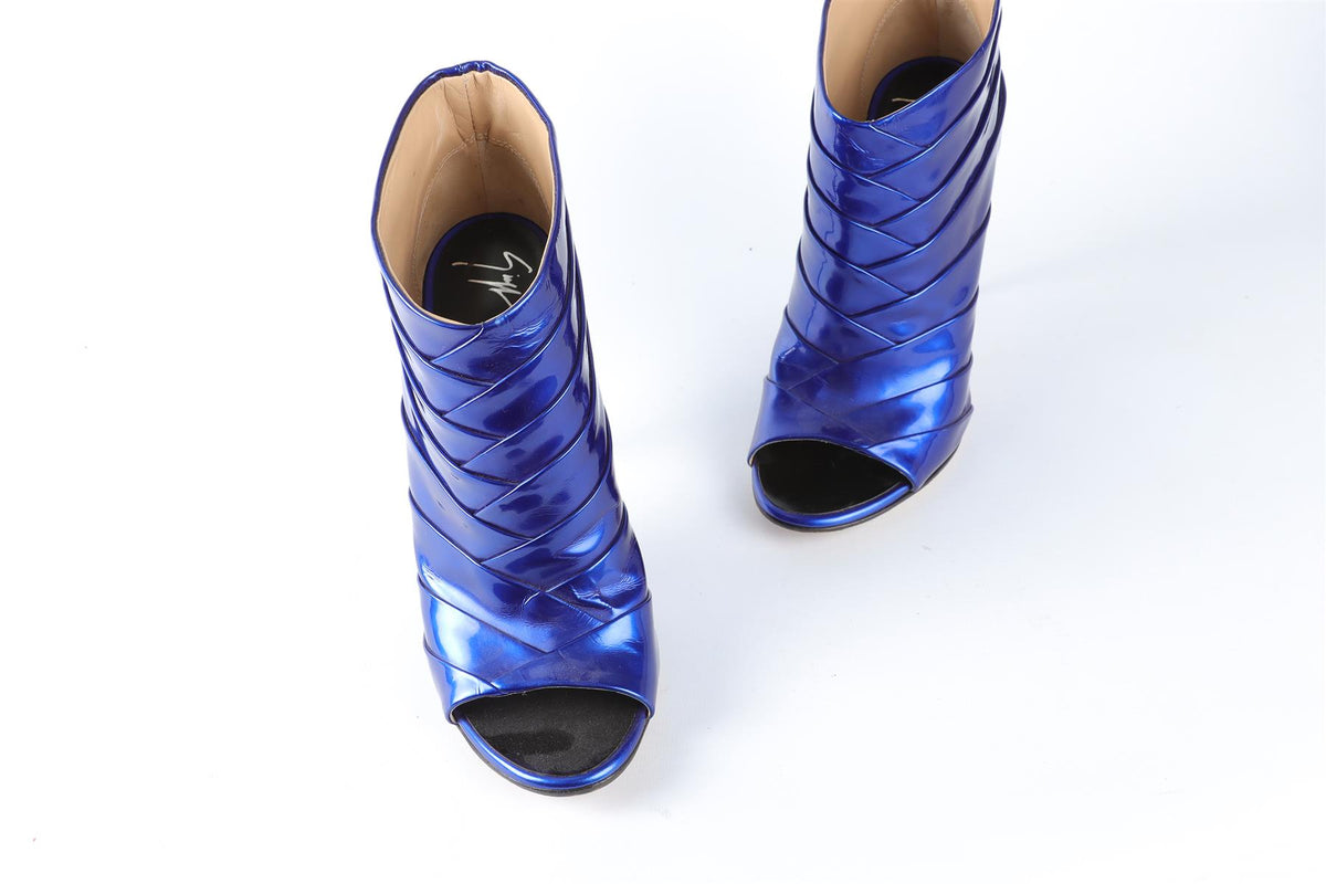 GIUSEPPE ZANOTTI BLUE LEATHER ANKLE BOOTS EU 38.5 UK 5.5 US 8.5