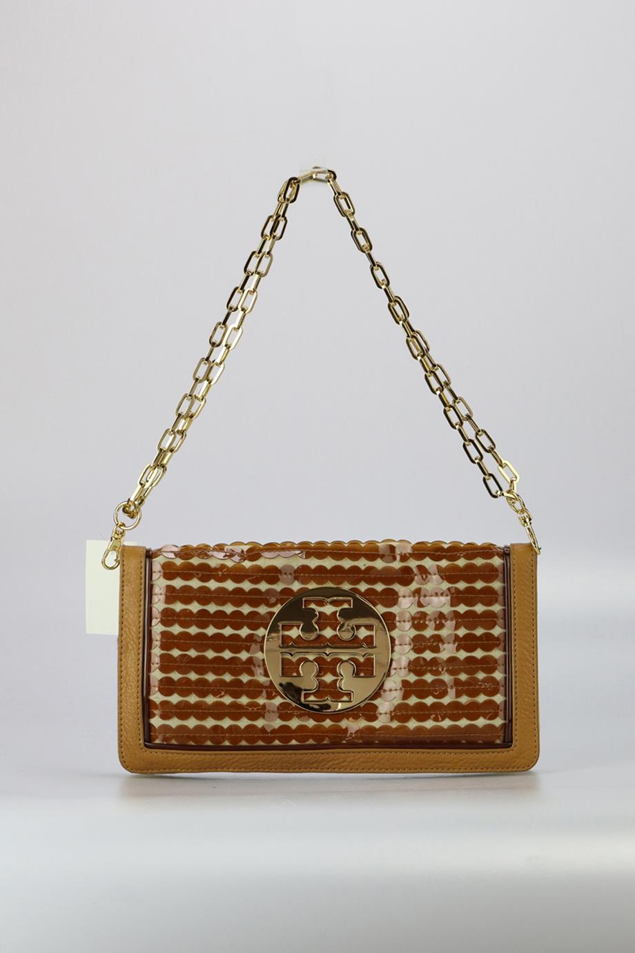 TORY BURCH PVC, CANVAS AND LEATHER CLUTCH