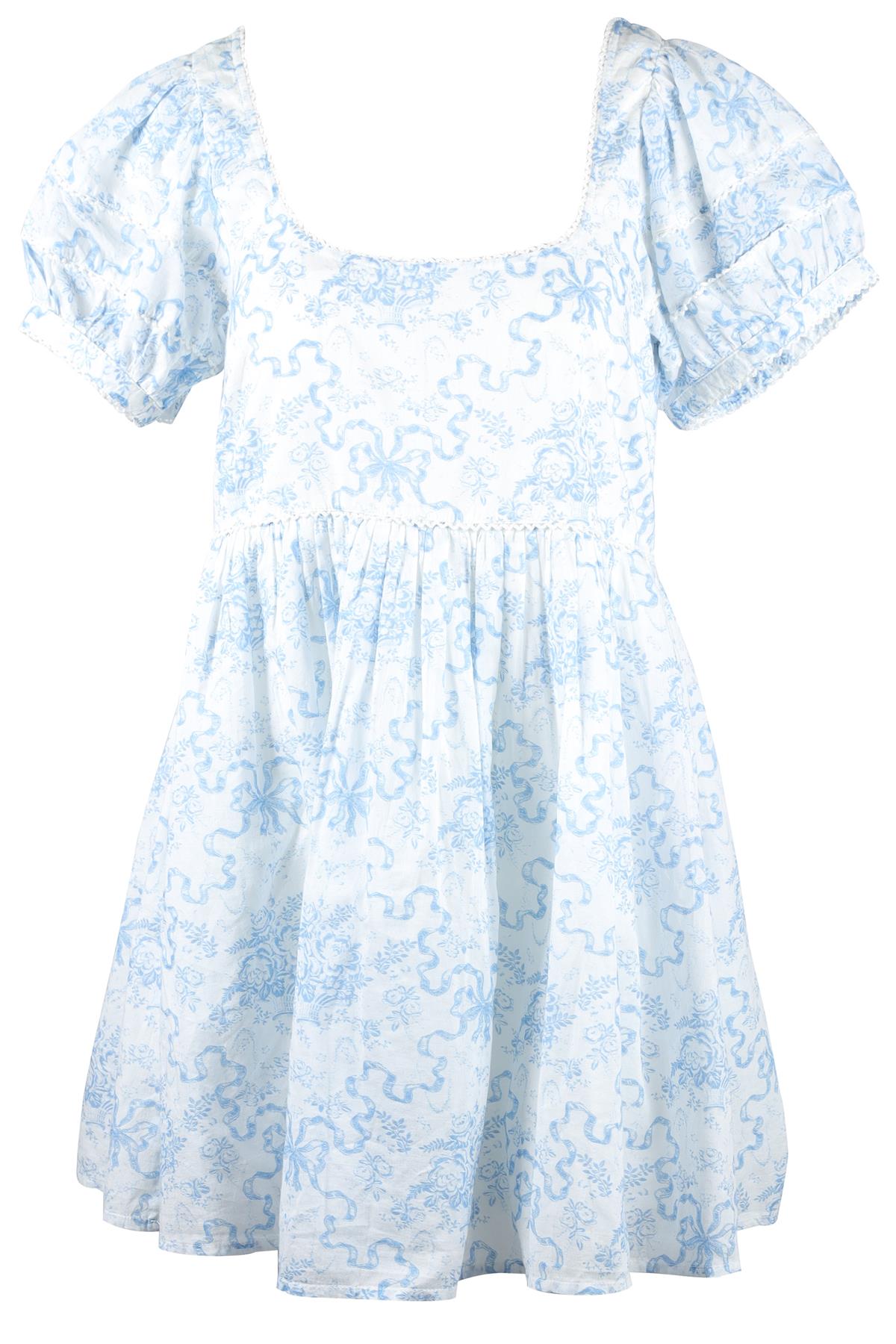LOVESHACKFANCY BLUE COTTON MINI DRESS US 8 UK 12