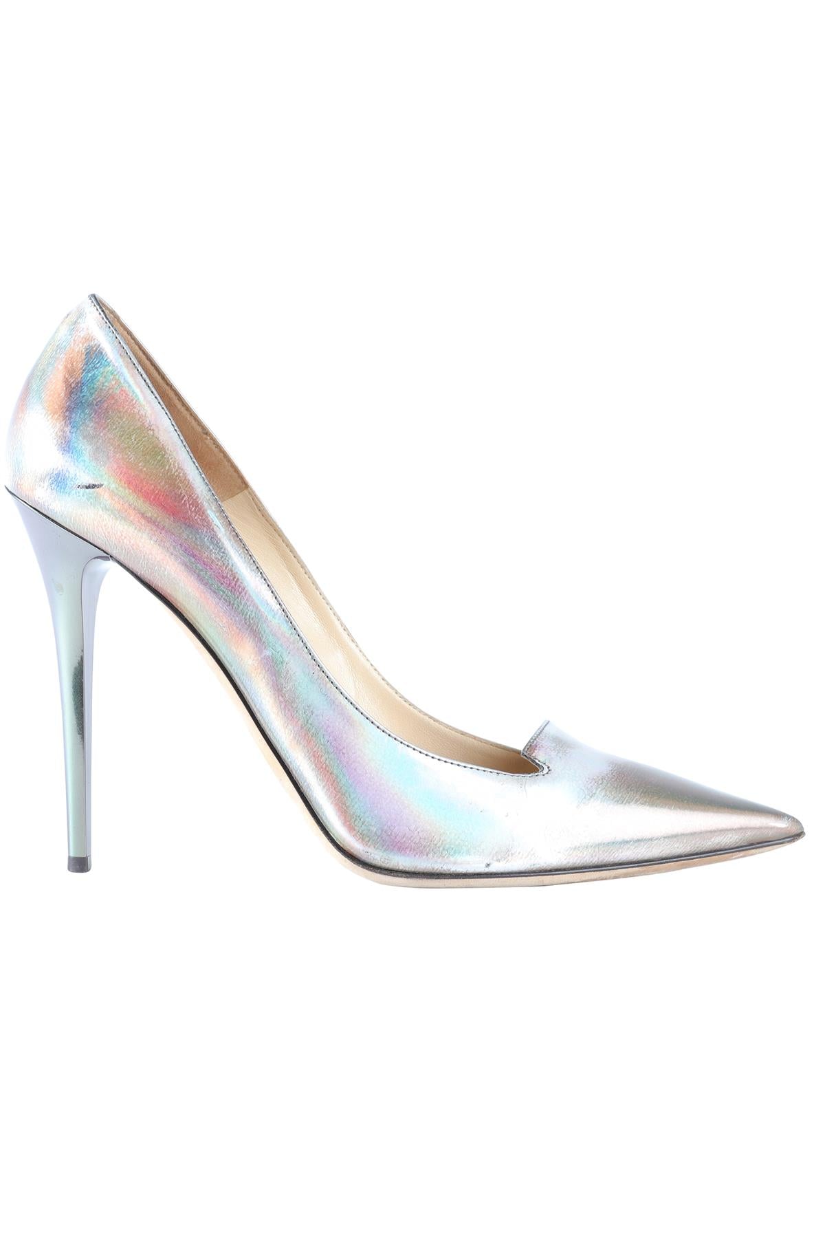 JIMMY CHOO SILVER LEATHER PUMPS EU 39.5 UK 6.5 US 9.5