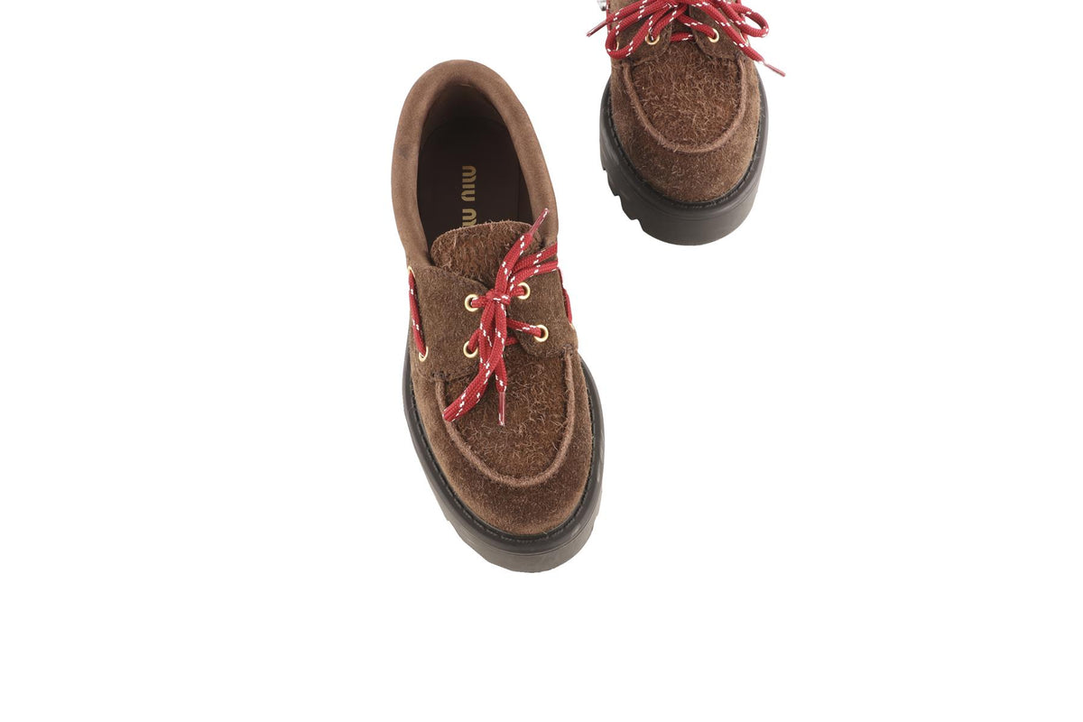 MIU MIU BROWN SUEDE PLATFORM LOAFERS EU 39 UK 6 US 9