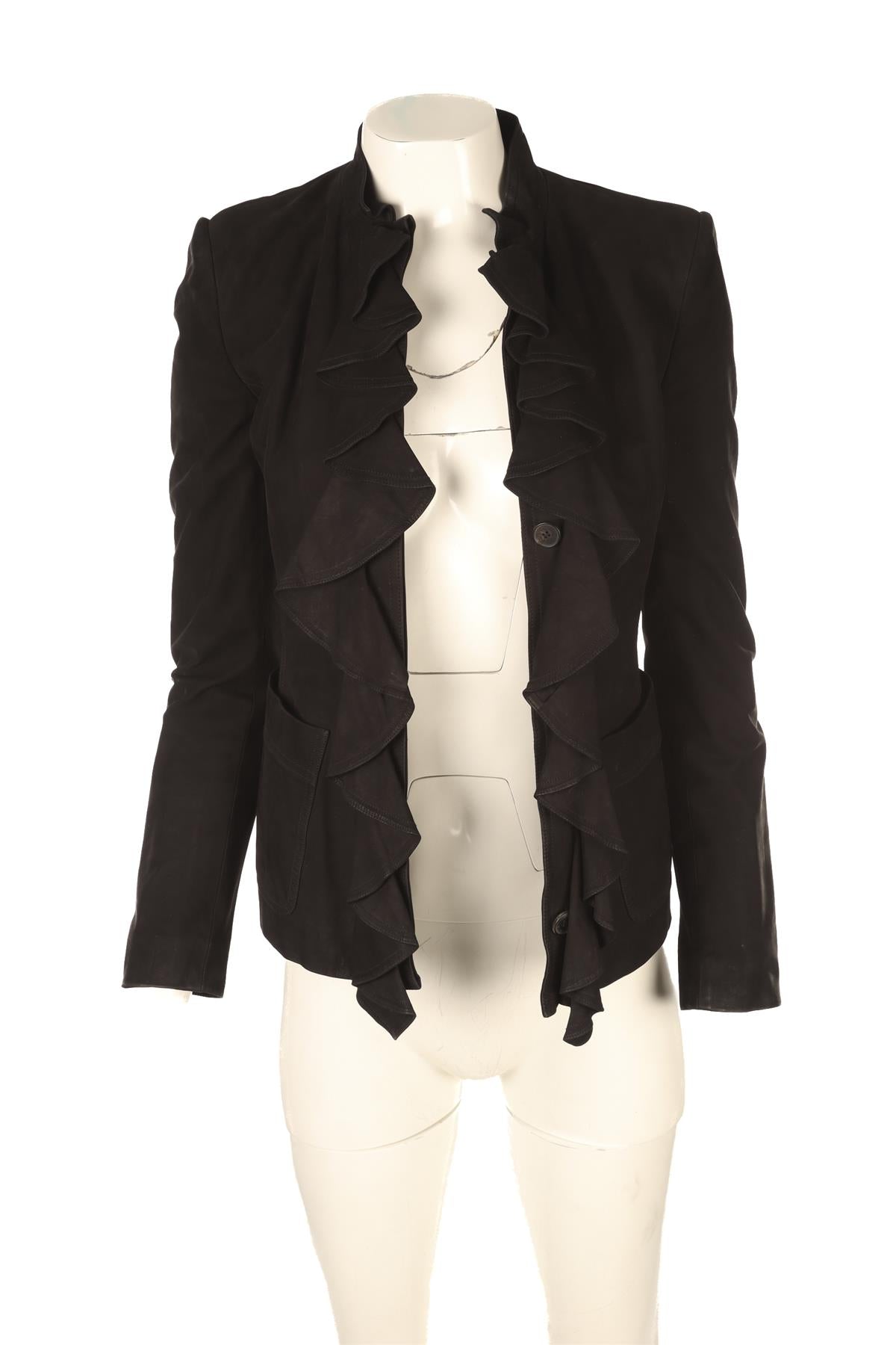 YVES SAINT LAURENT RIVE GAUCHE BLACK 2003 LEATHER JACKET FR 36 UK 8