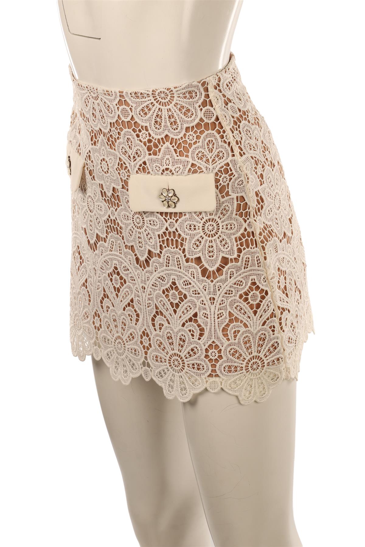 SELF-PORTRAIT IVORY CROCHET MINI SKIRT UK 4