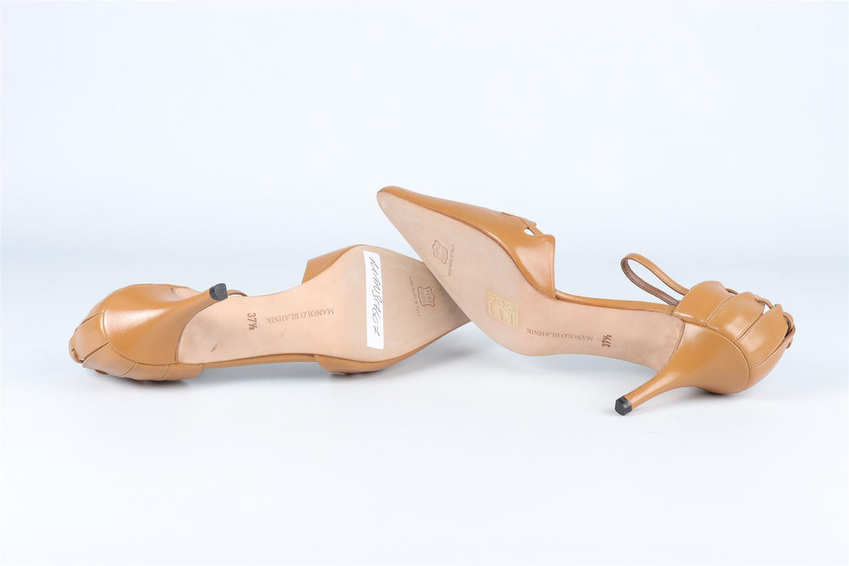 MANOLO BLAHNIK TAN VINTAGE LEATHER PUMPS EU 37.5 UK 4.5 US 7.5