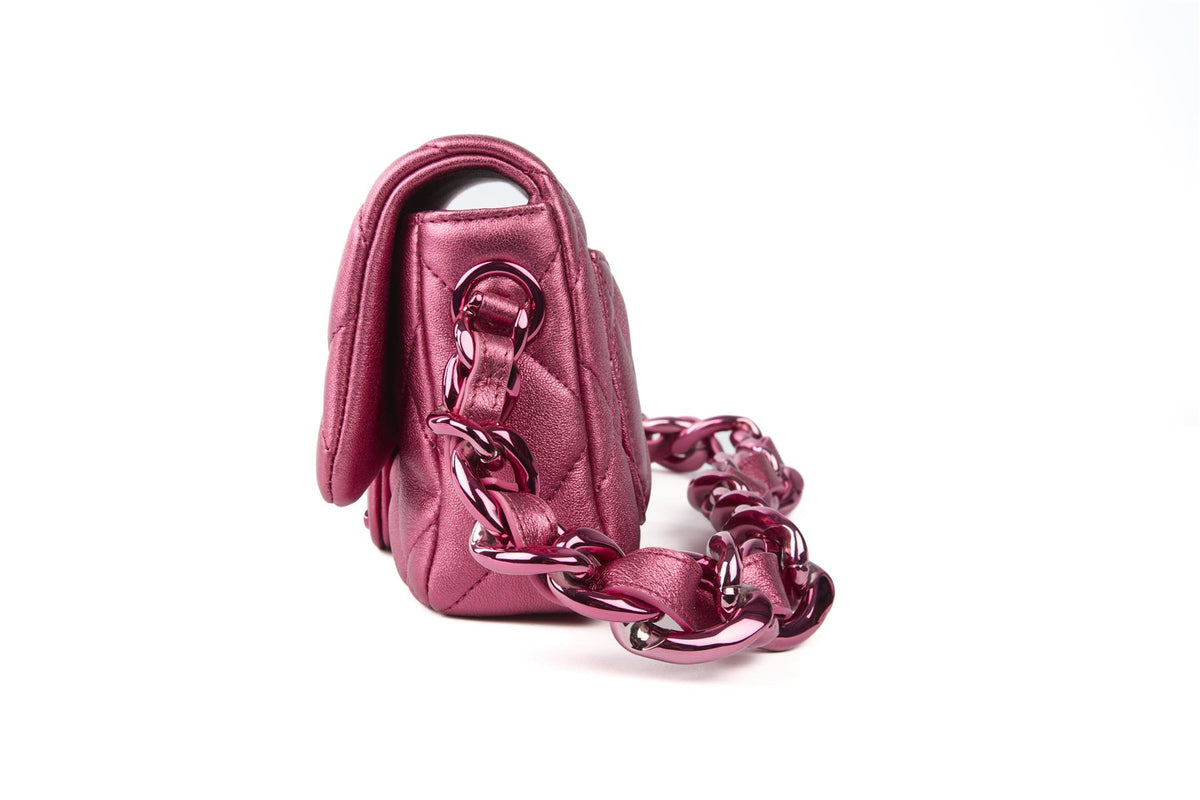 CHANEL PINK 2024 FLAP SMALL QUILTED LEATHER SHOULDER BAG