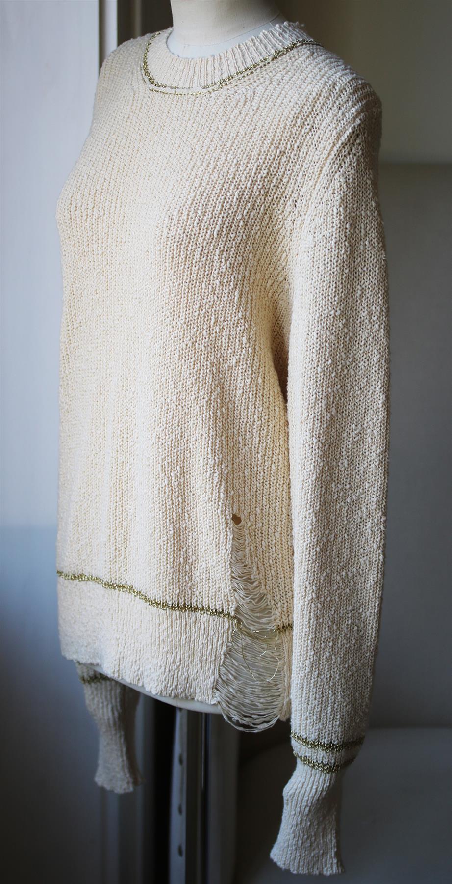 RAQUEL ALLEGRA METALLIC DISTRESSED COTTON BLEND SWEATER UK 12