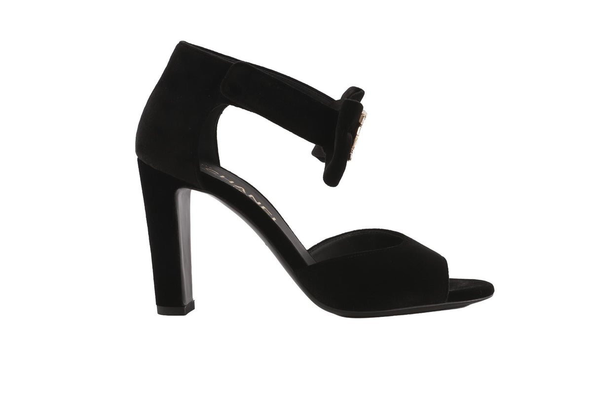 CHANEL BLACK 2024 CC VELVET SANDALS EU 36 UK 3 US 6