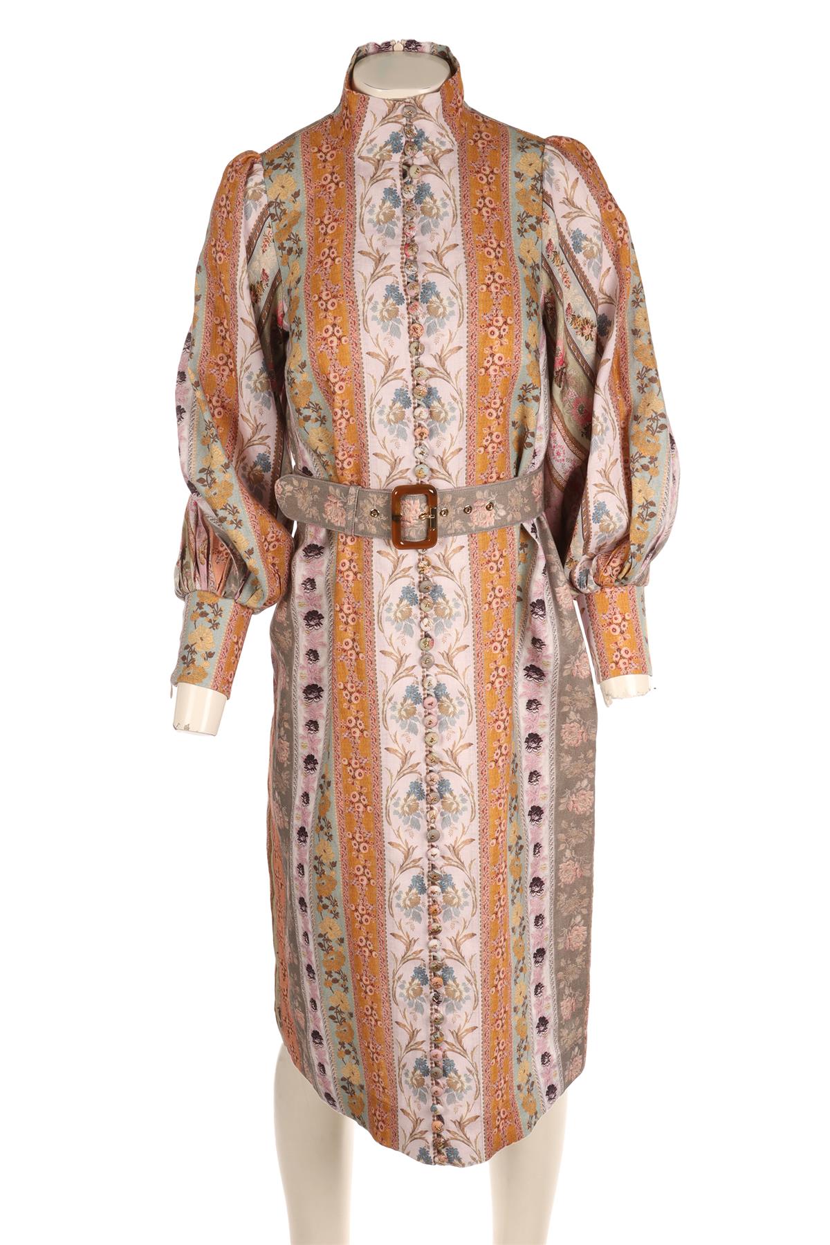 ZIMMERMANN MULTI LINEN MIDI DRESS 0 UK 8