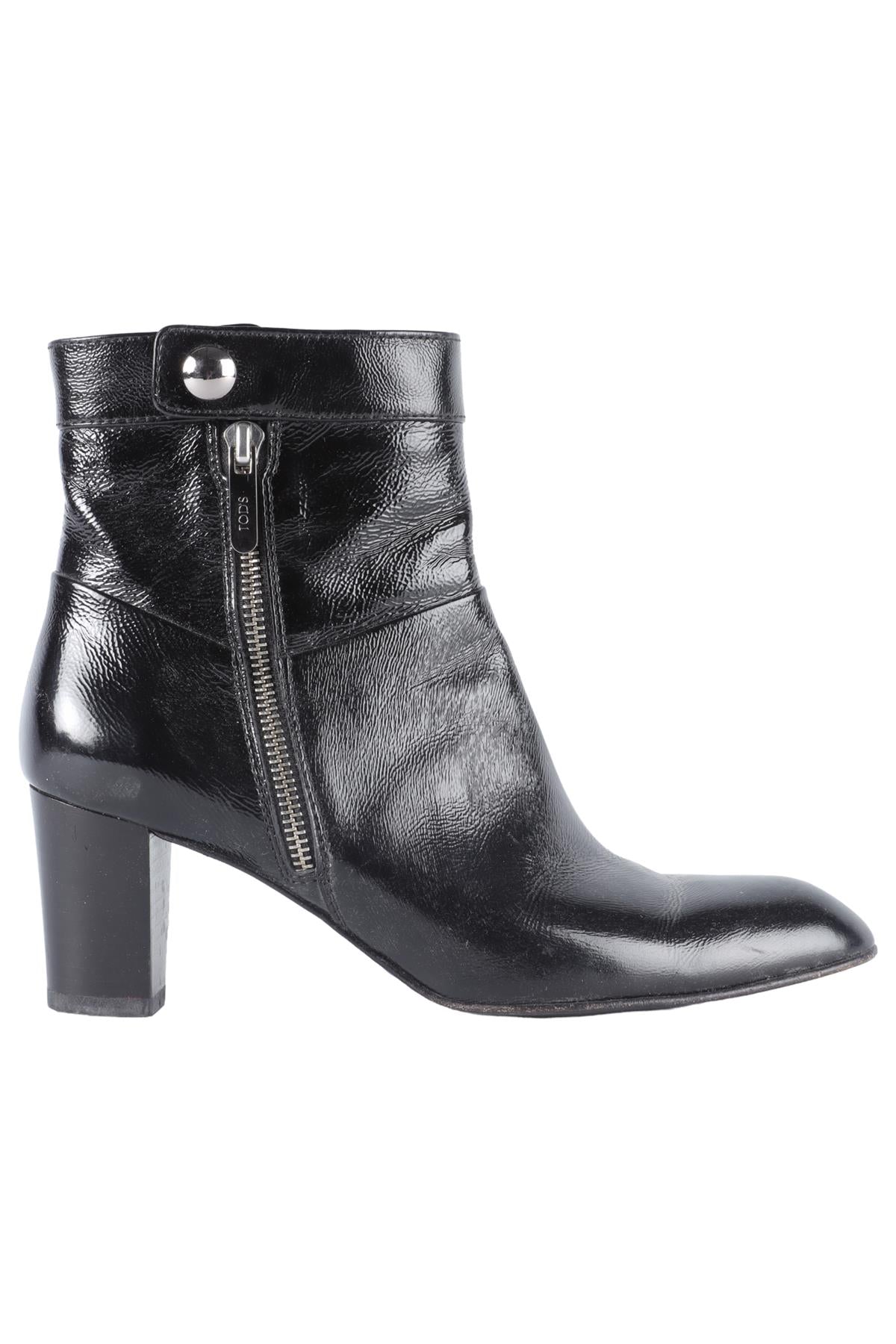 TOD'S BLACK PATENT LEATHER ANKLE BOOTS EU 38.5 UK 5.5 US 8.5
