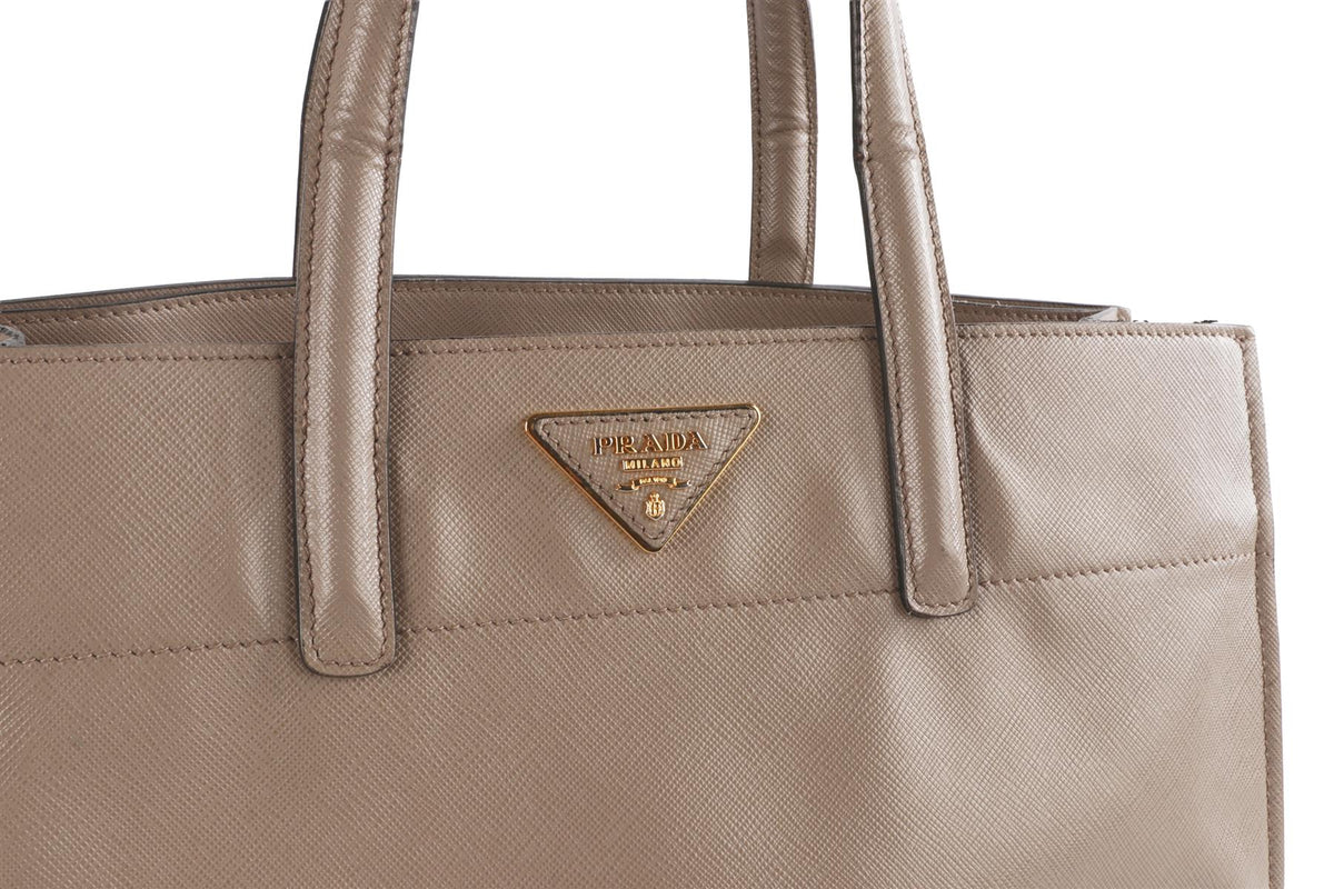 PRADA GREY SOFT TRIPLE POCKET SAFFIANO LEATHER TOTE BAG