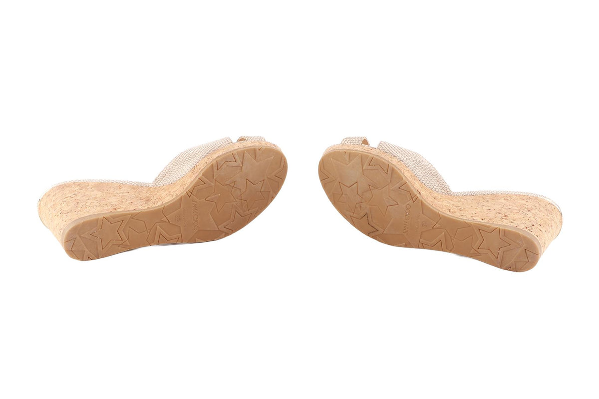 JIMMY CHOO BEIGE NUBUCK WEDGE MULES EU 39 UK 6 US 9