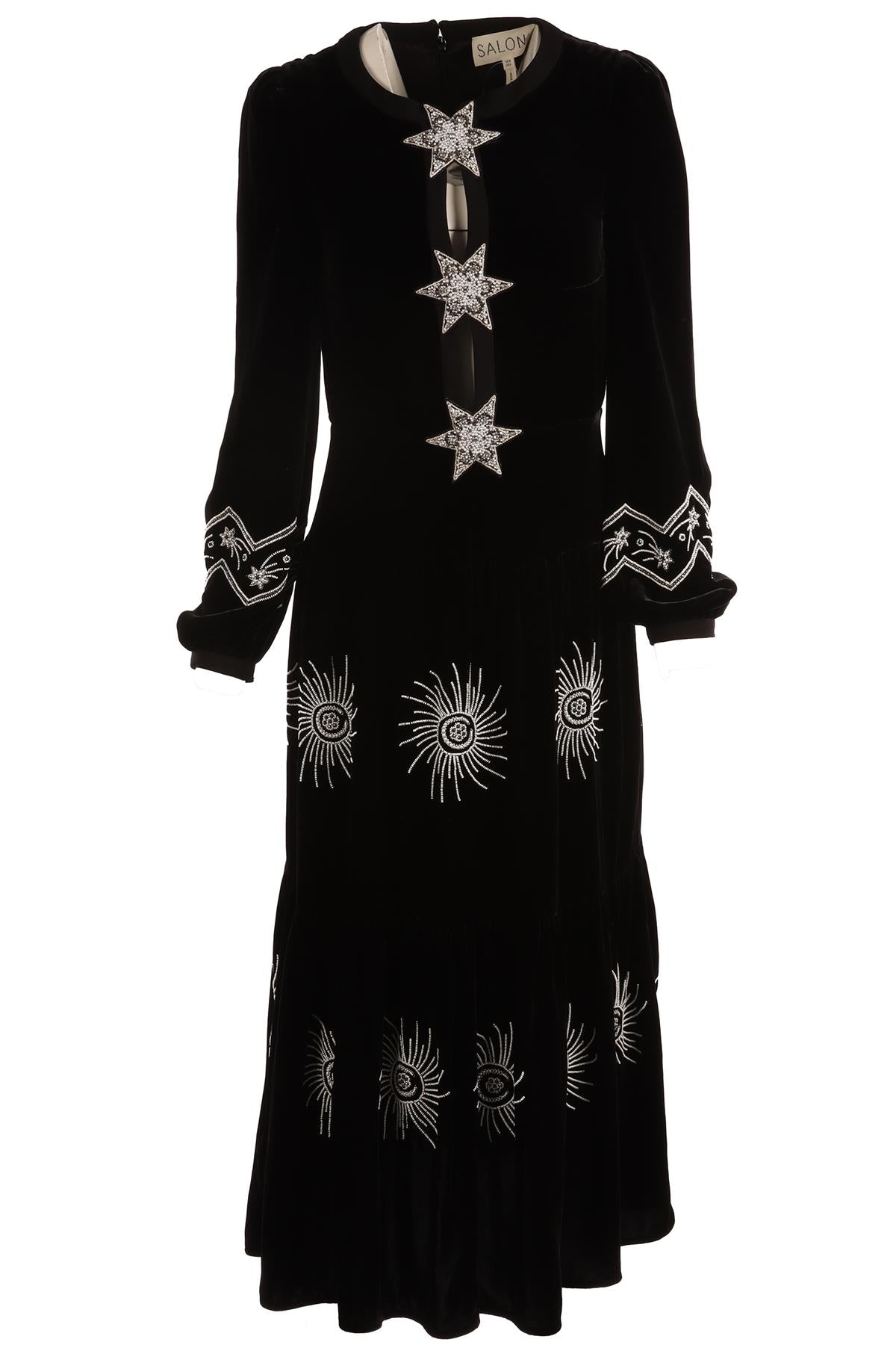 SALONI BLACK VELVET MAXI DRESS UK 8