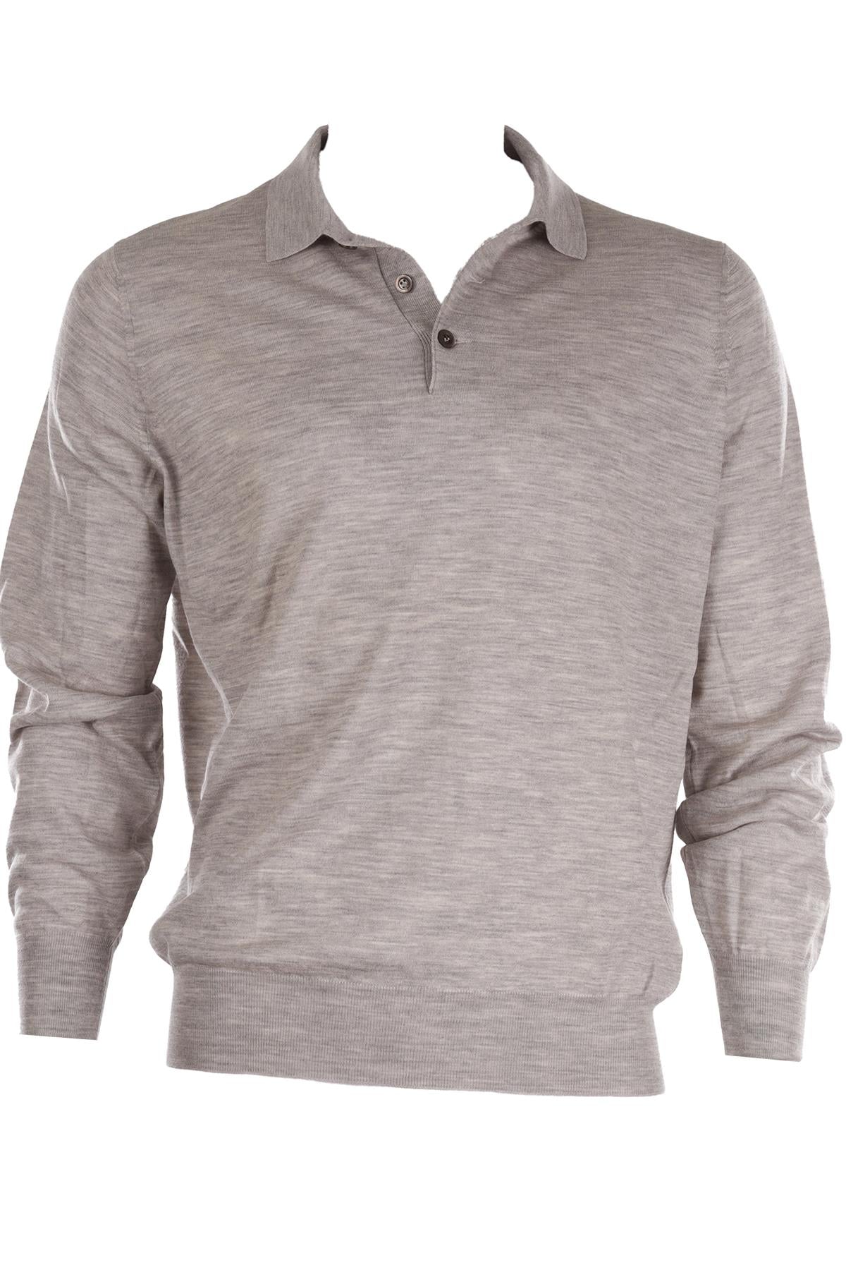 BRUNELLO CUCINELLI GREY MEN'S WOOL POLO SWEATER IT 48 UK 38