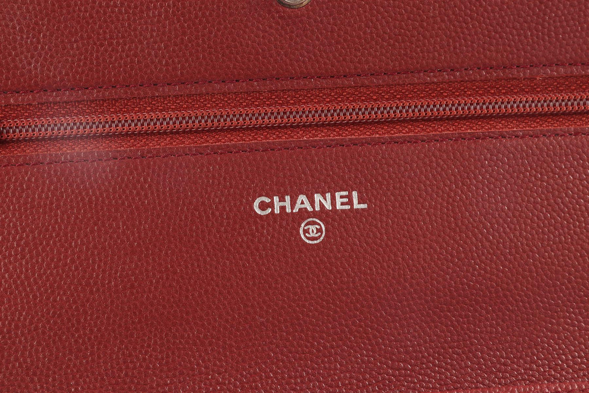 CHANEL RED 2012 SEVRUGA WALLET ON CHAIN CAVIAR LEATHER CROSSBODY BAG