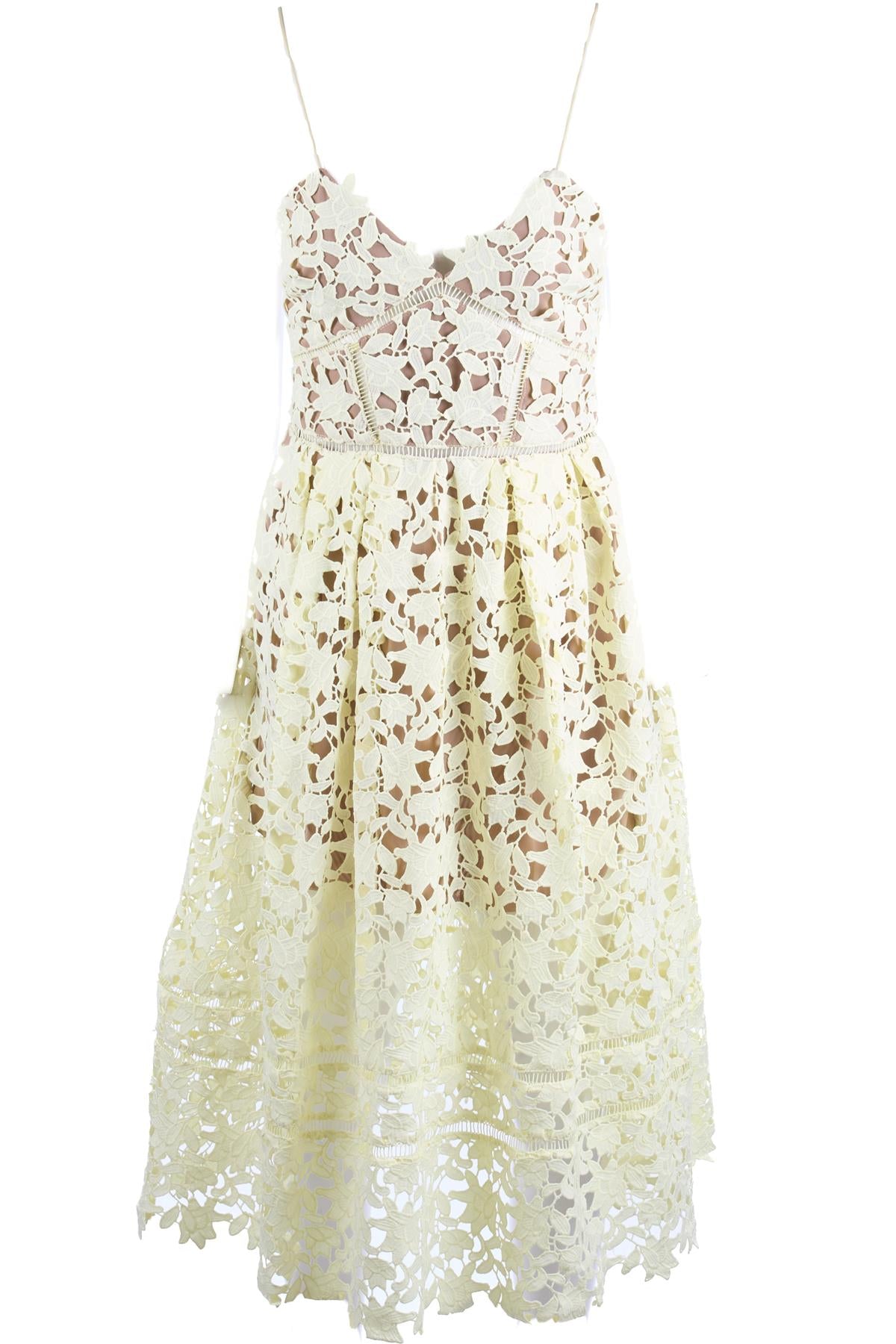 SELF-PORTRAIT YELLOW CROCHET MIDI DRESS UK 10