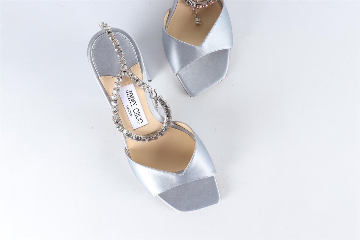JIMMY CHOO BLUE CRYSTAL AND SATIN SANDALS EU 36 UK 3.5 US 4.5