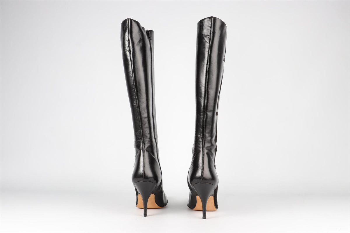 MANOLO BLAHNIK BLACK VINTAGE LEATHER KNEE HIGH BOOTS EU 38 UK 5 US 8