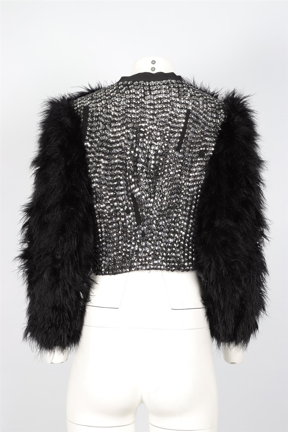 3.1 PHILLIP LIM BLACK SEQUIN AND FEATHER JACKET US 4 UK 8