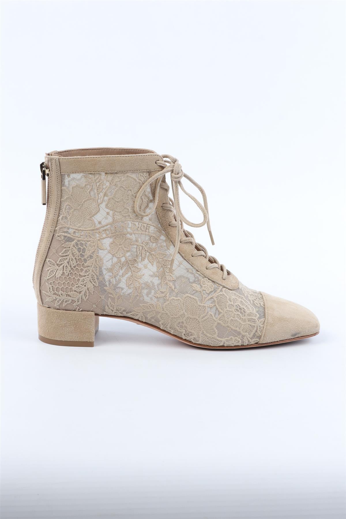 CHRISTIAN DIOR BEIGE NAUGHTILY-D SUEDE ANKLE BOOTS EU 38 UK 5 US 8