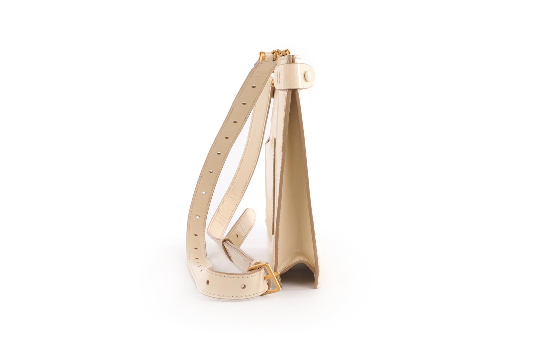 MÉTIER CREAM STOWAWAY PATENT LEATHER SHOULDER BAG