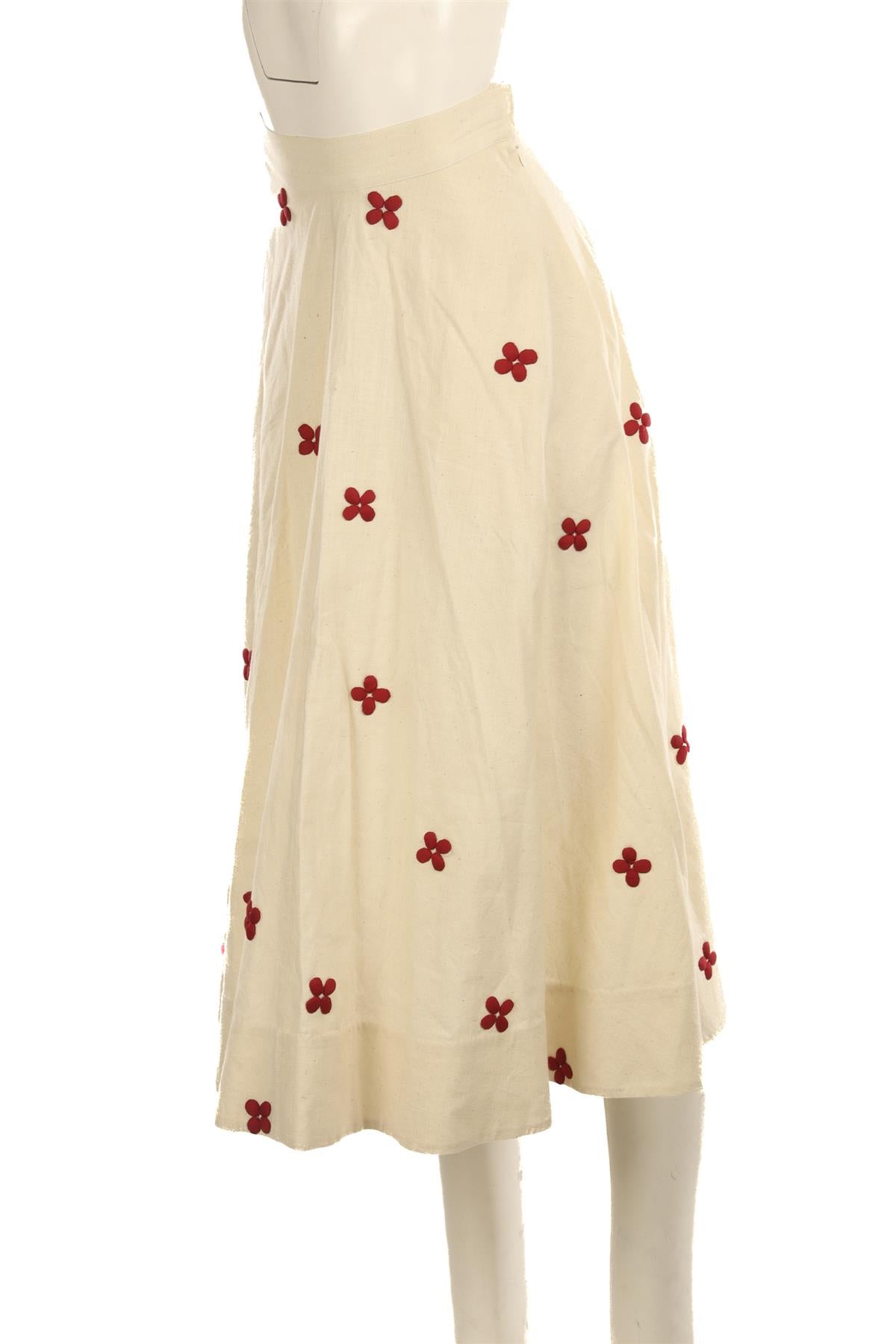 CARON CALLAHAN CREAM COTTON MIDI SKIRT XSMALL