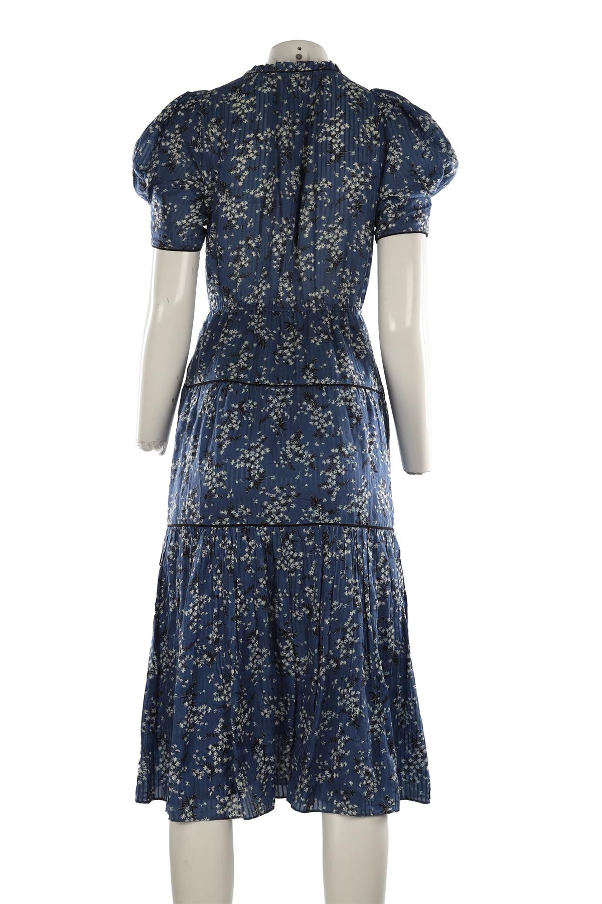 ULLA JOHNSON BLUE COTTON MAXI DRESS US 2 UK 6 FR 34
