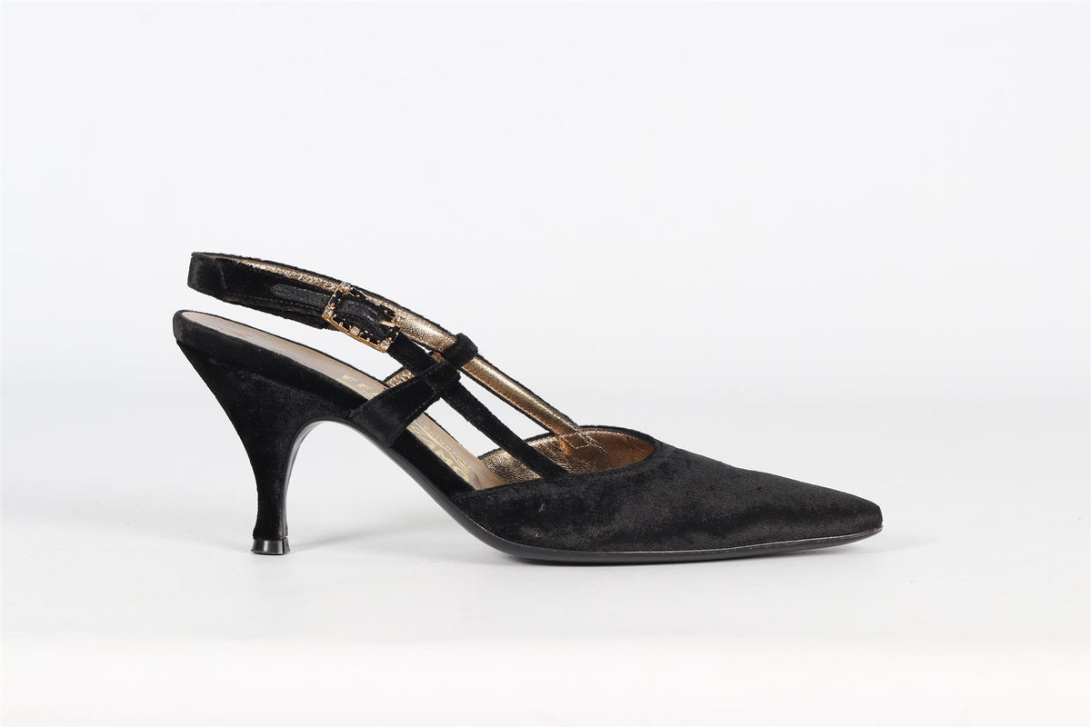 SALVATORE FERRAGAMO CRYSTAL AND VELVET SLINGBACK PUMPS EU 37 UK 4 US 7