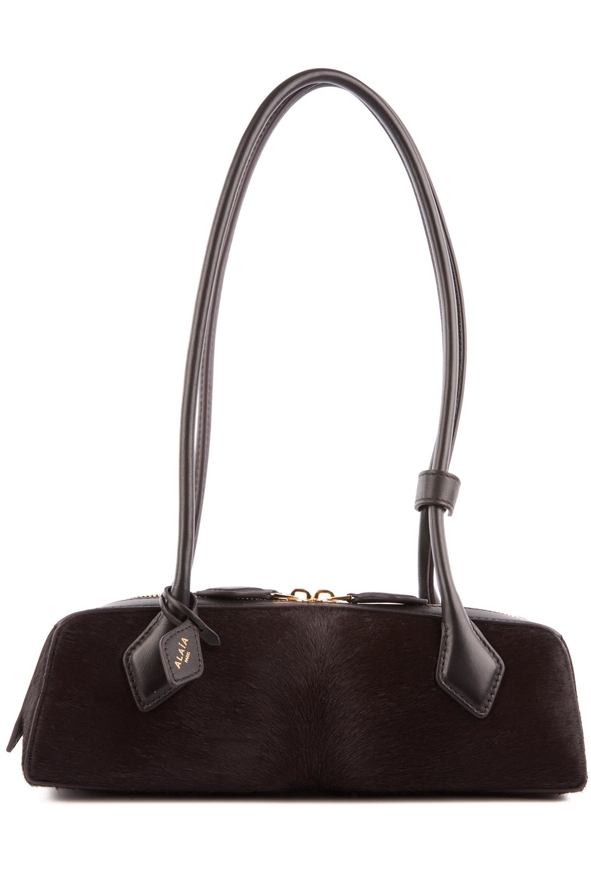 ALAÏA BLACK LE TECKEL SMALL CALF HAIR SHOULDER BAG