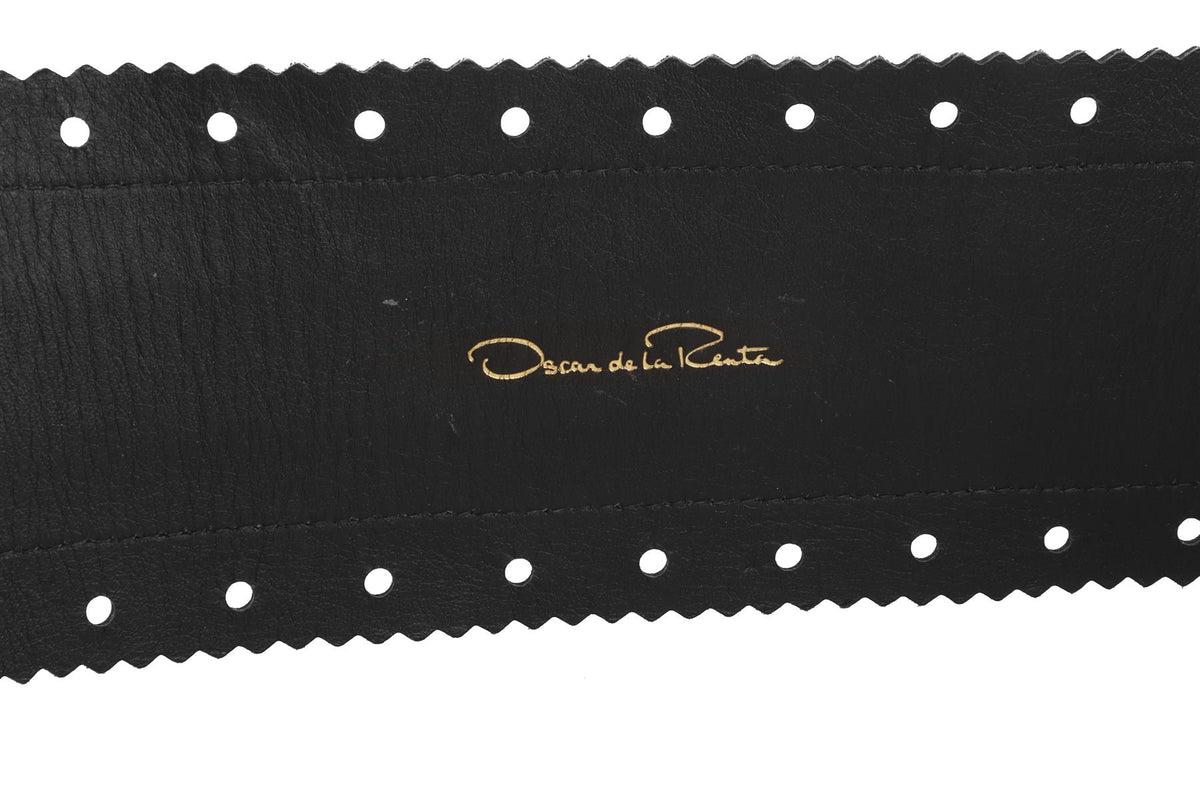 OSCAR DE LA RENTA BLACK LEATHER WAIST BELT SMALL