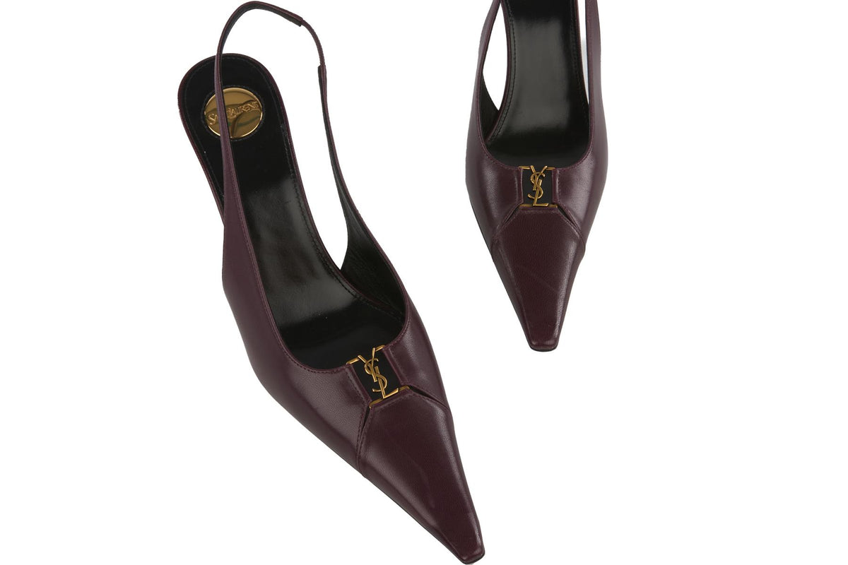 SAINT LAURENT MAROON LEATHER SLINGBACK PUMPS EU 39 UK 6 US 9